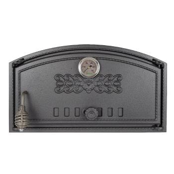 Innbee® Backofentür 490 x 280 Pizzaofentür Gusseisen Ofentür mit Thermometer und Luftregelung Brotofen Ofentür Kacheltür Muster Brot Pizzaofen  In-1004